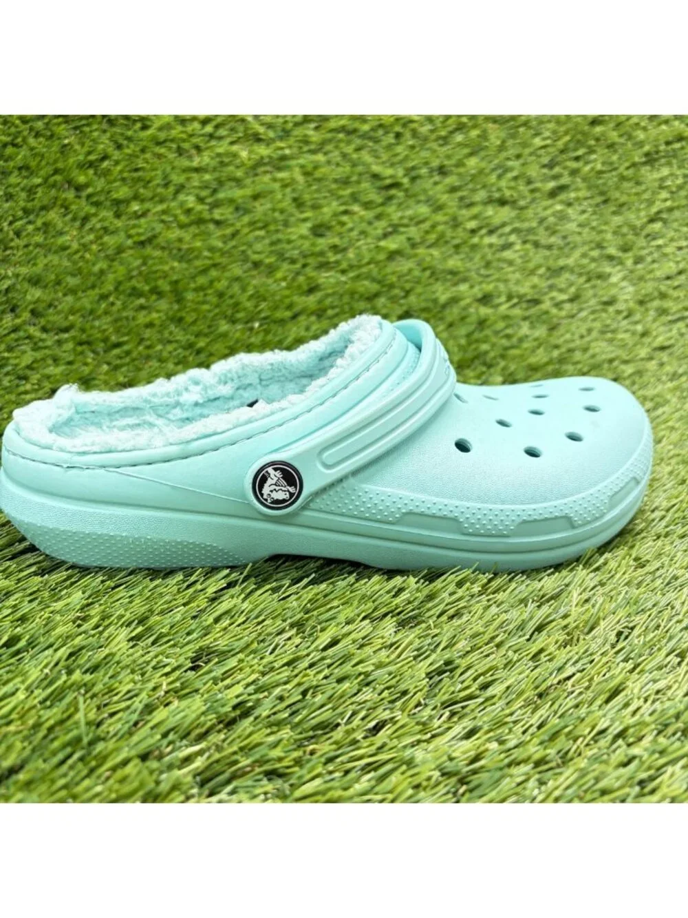 Crocs Classic Lined Clogs Boys Size 5Y Pistachio Blue Casual Walking Sandals